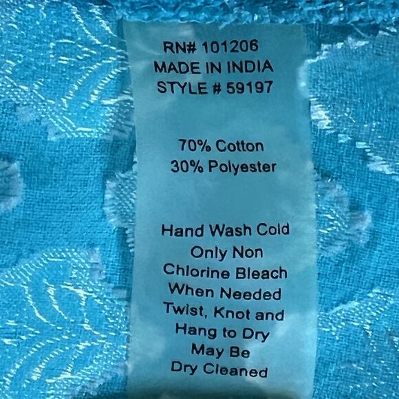 Soft Surroundings Womens 2X Blouse Turquoise Blue Button Front Embroidered - Picture 5 of 5